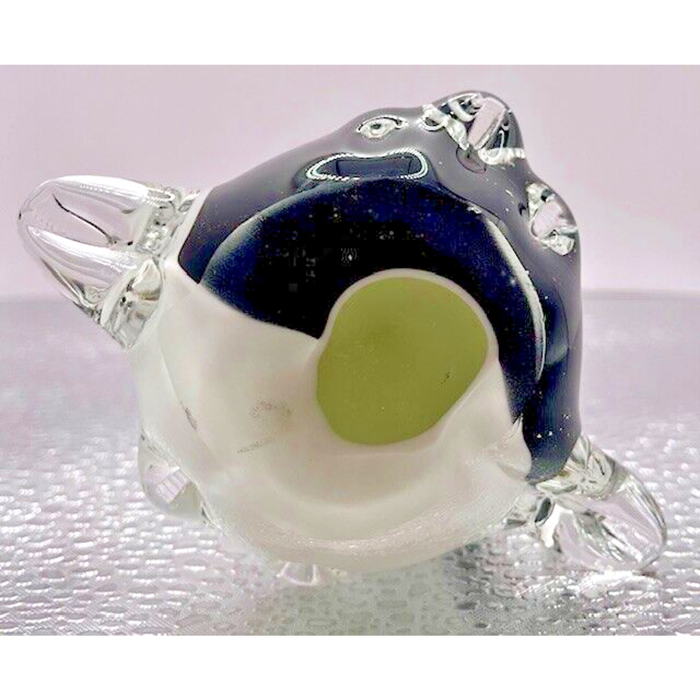 Murano Style Art Glass Penguin 4.25” X 3.5" Clear, Black & White - Picture 7 of 8